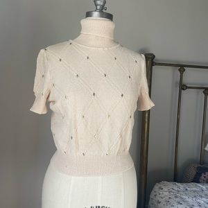 St. John knit turtleneck short sleeve sweater with gold embellishments size S